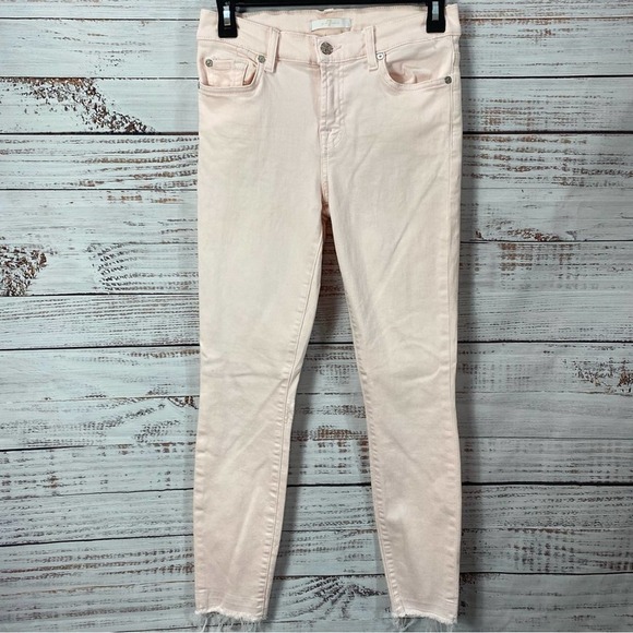 7FOR ALL MANKIND PALE PINK SIZE 26 RAW HEM SKINNY JEANS - Picture 1 of 7